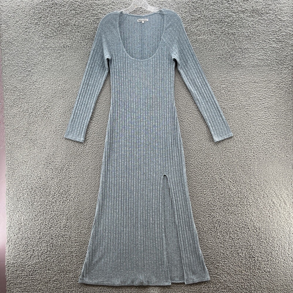 Reformation Dress Womens Large Blue Ribbed Knit Slit Maxi Body Con Scoop Sheath